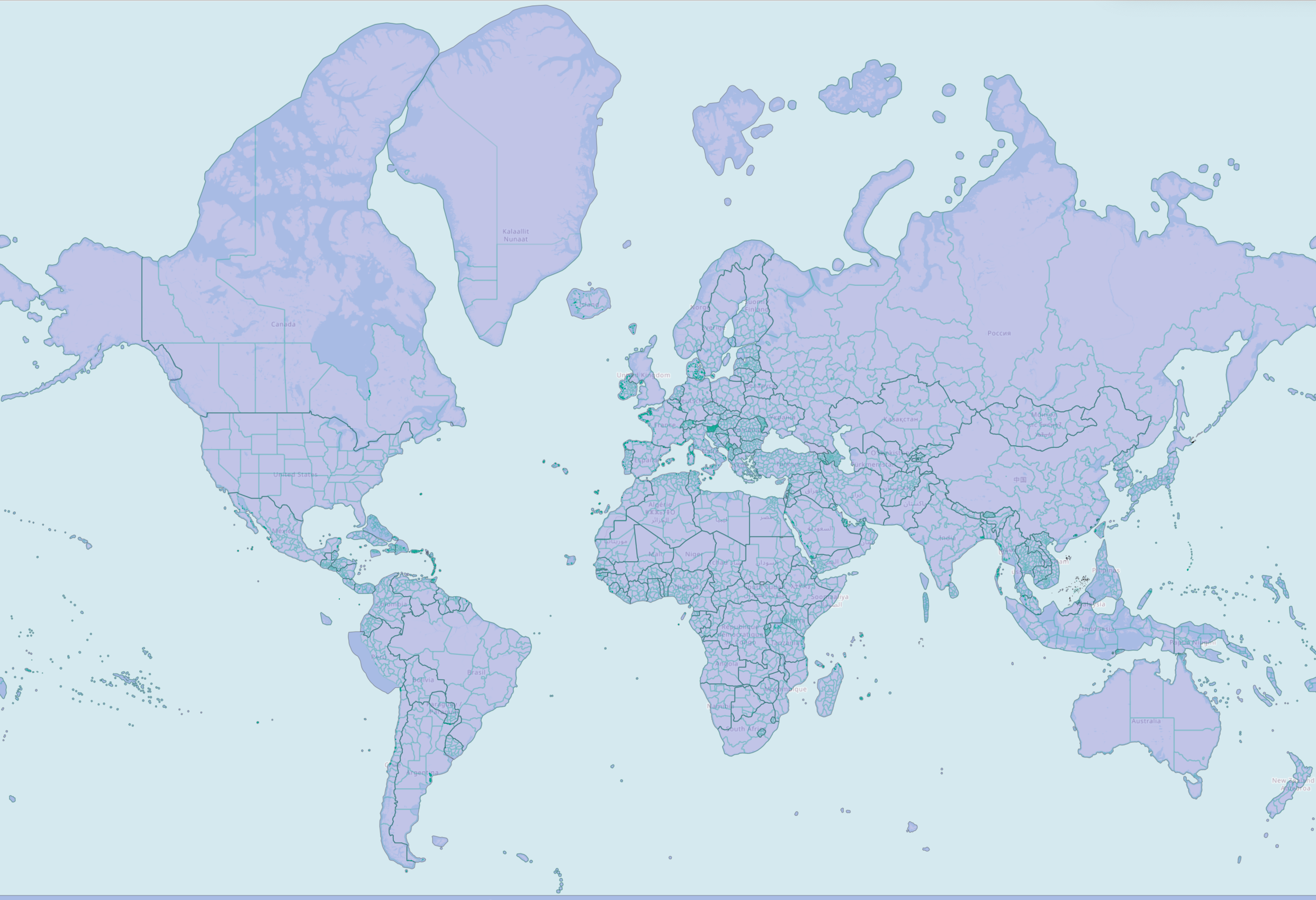 Overture divisions coverage - country and region boundaries